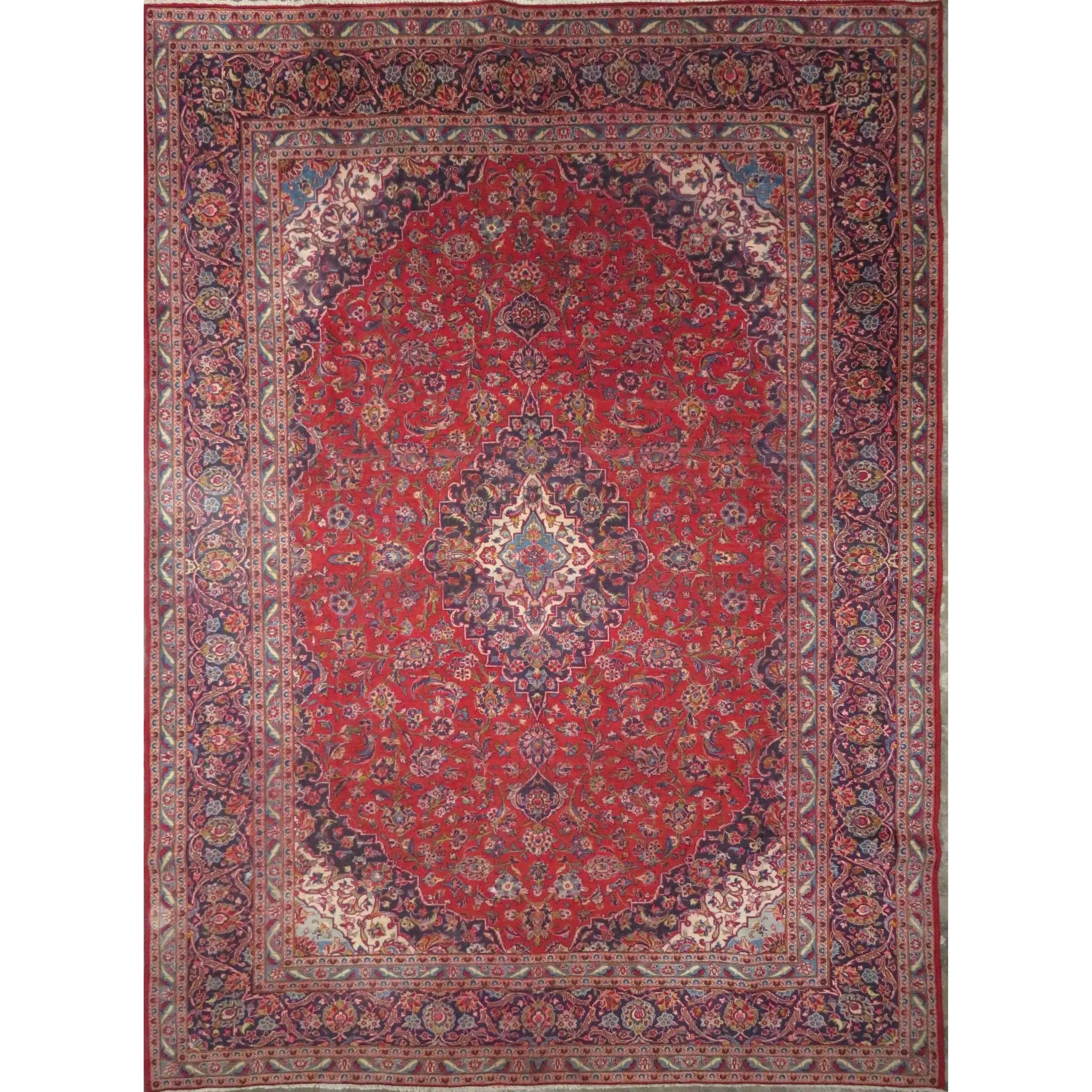 One Of The Kind Hand-Knotted Persian Wool Rug _ Luxurious Vintage Design, 13'1" x 9'4", Artisan Crafted